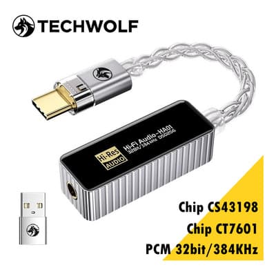 Convertidor Audio Tipo C A Aux 3.5mm Con Chip Cs43198 Y Ct7601 32bit/384khz, Adaptador Audífonos Dac Usb C A Aux 3.5mm, Techwolf Adaptador De Audio Usb-a Y Type C A 3.5mm Color Plateado