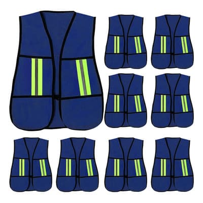 10pz Chaleco Malla Económico Con Reflejante Y Broche Presión Azul Unitalla