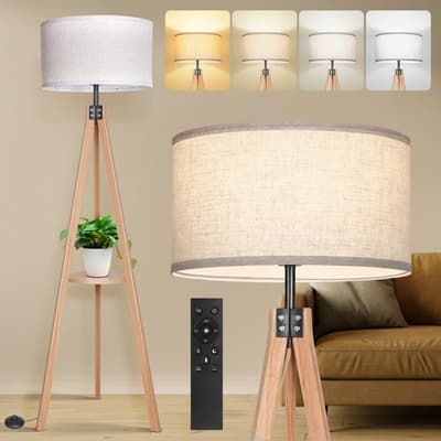 Lámpara de Pie Outon Madera Trípode 149cm Control Remoto 12W Ajustable