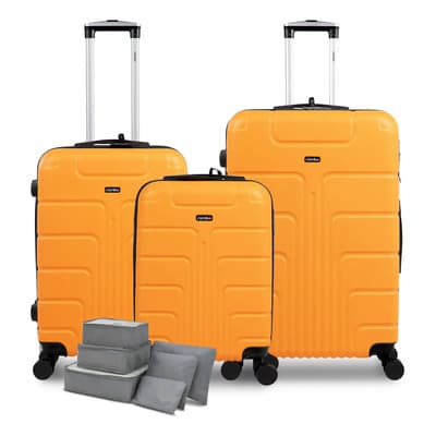 Set De Maletas Rumbo Abs Ultra Resistente Con Tamaños 20, 24 Y 28, Ideal Como Equipaje De Mano 55 × 40, Maleta Documentada Y Maleta De Viaje 10 Kg; Incluye Bolsas Organizadoras Naranja Rayas - $1,699.00 en Mercado Libre | PrecioMX