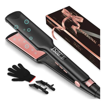 Plancha De Cabello Profesional 500f 2 En 1 Alaciadora Y Rizador Con Lcd Para Cabello Húmedo O Seco, Iones negativos, Panel Flotante 3d, 8 Temperatura Ajustable, Doble Voltaje, Calentamiento de 15 s