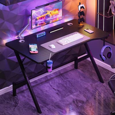 Escritorio Gamer Moderno 110×55 Textura Mesas De Computación Escritorio,Para Computadora Portátil,Estudios De Trabajo,Estacion Carbono Fibra Moderno Minimalista Escritorios con gancho y Portavasos