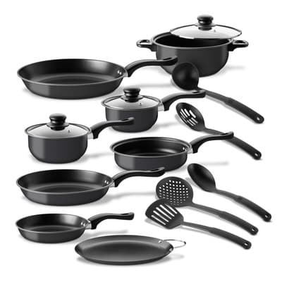 Juego De Ollas, Sartenes Y Comal De Acero De Carbono Con Utensilios De Cocina De Silicona Kingshouse, Ideales Para Saltear, Freír Y Guisar En Estufas De Gas, Inducción Y Eléctricas, Color Negro - $1,085.43 en Mercado Libre | PrecioMX