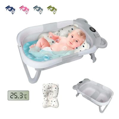 Bañera Bebés Plegable Tina De Baño Con Cojín Y Termómetro Gris Orejas - $629.00 en Mercado Libre | PrecioMX