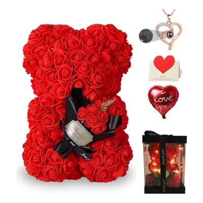 Flores Artificial Oso De Rosa Regalos Decorativas Para Mujer.caja De Regalo Romántica: Osito De Peluche+rosas+collar Te Amo En 100 Idiomas+luces Led+globo+tarjeta - Edición De San Valentín En Rojo - $202.98 en Mercado Libre | PrecioMX