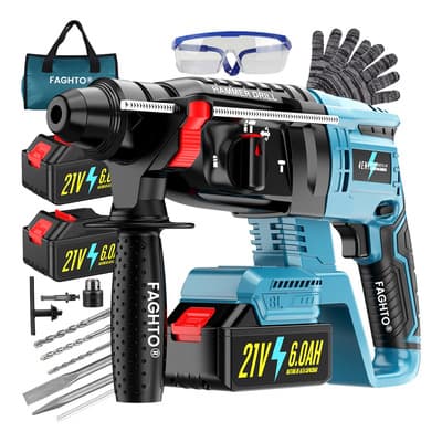 3200W Taladro Rotomartillo Inalámbrico Sds-plus Industrial FAGHTO® Martillo Cincelador Perforador Con 21V 2*6000mAH Baterías Kits De Martillo Rotomartillo Cincelador Perforador Con Embrague Automático