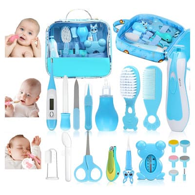 20 Kit Higiene Bebe Cuidado Termómetro Salud Manicure Cepill Color Azul