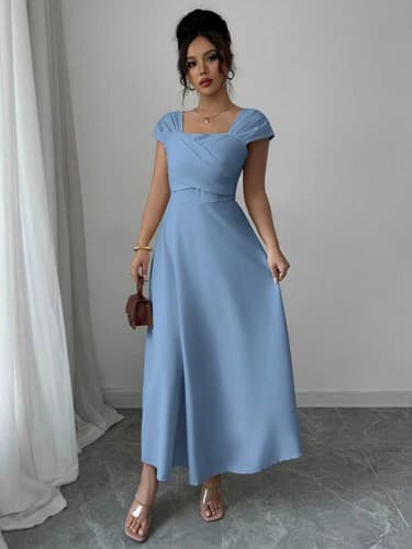 Elegante Vestido Cruzado Con Cuello Cuadrado Para Mujer