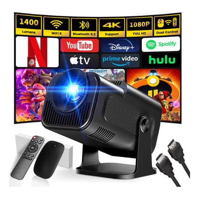 [apps Integrada] Últimos Mini Proyector Portátil 1920x1080p Nativo 4k Supote Videoproyector Dual Control Android Tv Wifi6 Bt5.2 180° Giratorio Hdmi/tv Stick Usb Ps5 Laptop Con Cable Hdmi Y Ratón Negro