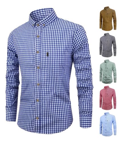 Camisa A Cuadros Casual Delgeda De Mange Larga Para Hombre