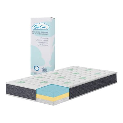 Colchón Individual En Caja 100 X 190 Cm Espuma De Alta Calidad Materiales de Bambú y Aloe Vera 250KG Color Blanco