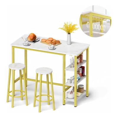 KIXTLA Mesa Barra De Cocina Multiusos Mesa Alta Con 2 Bancos Moderna color Blanco Dorado - $1,762.00 en Mercado Libre | PrecioMX