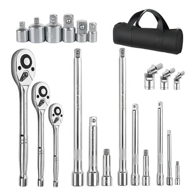 Juego De Herramientas Mecánicas Autocle Llave Matracas Dados 22pzs Plata Adecuado Para La Reparación De Electrodomésticos, Muebles, Bicicletas, Motocicletas, Maquinaria O Ingeniería De Cons Hotu