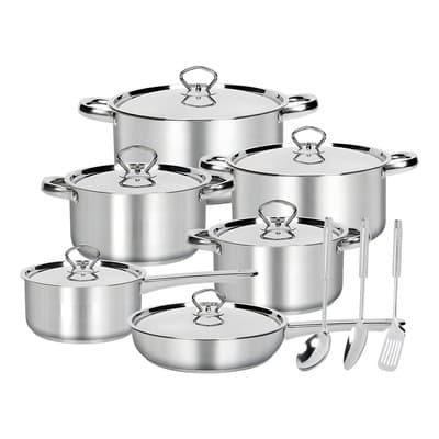 Bateria Cocina Cacerolas 15 Piezas Juego De Ollas Acero Inox Color Plateado