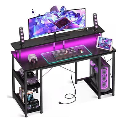 Escritorio Para Computadora 120 Cm Con Luces Led, Estación De Carga, Soporte De Pantalla, Escritorios Para Oficina Escritorio Gamer Para Juegos