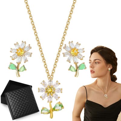 Collar Y Pendientes Colgantes De Girasol, Con Caja De Regalo Joyería De Moda,regalos Para San Valentín, Día De La Madre - $132.41 en Mercado Libre | PrecioMX