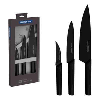 Set Tramontina Nygma con 3 cuchillas negras de acero inoxidable