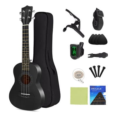 Ukelele De Concierto Acustico Caoba Para Principiantes Elección De Regalo,focomylord Kit De Ukelele De 23 Pulgadas Con Bolsa Correa Cuerda De Nylon Afinador Púas Paño 16 Accesorio,negro