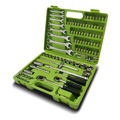 Juego Herramientas Dados Llaves Y Puntas De 99 Piezas Kroner Color Verde lima