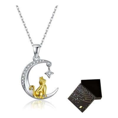 Collar Con Dije De Gato Luna Plata 925 Regalo Para Mujer Plateado - $241.00 en Mercado Libre | PrecioMX
