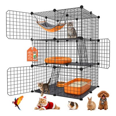 Lokooy Jaula Para Gatos Grande De 3 Pisos - Conejo Jaula De Perro Diy 110*75*75cm Desmontable Con 2 Escaleras Y 3... Negro