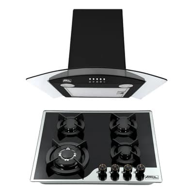 Combo Parrilla Bitono Y Campana 60 Cm Vidrio Negra Arol Color Negro