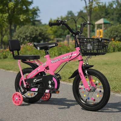 Bicicleta Para Niños Vintage De 16 Pulgadas Con Canasta Y Ruedas De Entrenamiento Para Niñas Y Niños De 2 A 9 Años ( Rosa)