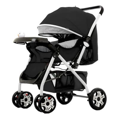 Carriola Para Bebé Musical Plegable Ligera Ultra Premium Color Negro Blanco