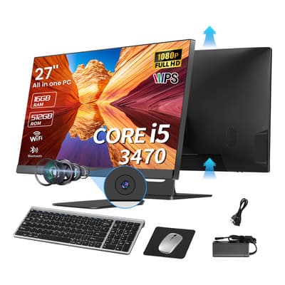 27'' All In One Pc Computador 16gb Ram+512gb Ssd, Intel Core I5 3470+cámara, All In One Pc Computador Con Mouse Y Tecladoinalámbricos Para Trabajo, Estudiar Y Juegos Negro