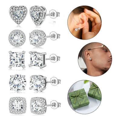 5 Pares Aretes De Zirconia Plata 925 Para Mujer Hombre Moda Gooluu - $189.63 en Mercado Libre | PrecioMX