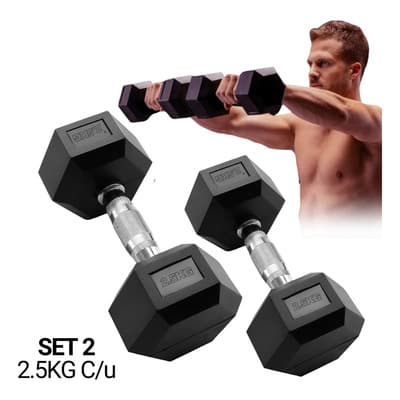 Set de 2 Pesas Hexagonales de 2.5 kg / 6lb Found Kit Mancuernas Hexagonales Acero Recubrimiento de Caucho, Diseño Estable, Resistentes y Funcionales para Entrenamiento en Casa y Gimnasio