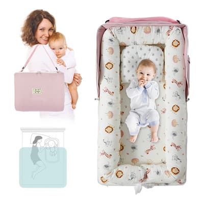 Moisés Cuna Nido Reversible Hibobi Rosa 45x85cm Algodón Portátil Corona