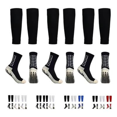 6 Par Calceta Antideslizantes Media Fútbol Y Manga Media Color 3negro Talla Universal Para Niños-3 Negro