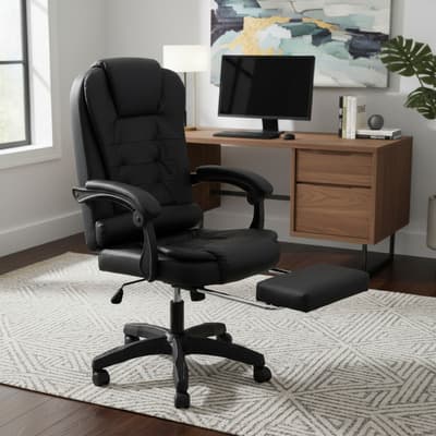 Silla Escritorio Oficina Ejecutiva Ergonómica Con Reposapies Color Negro Líneas Material Del Tapizado Cuero Sintético - $1,977.81 en Mercado Libre | PrecioMX