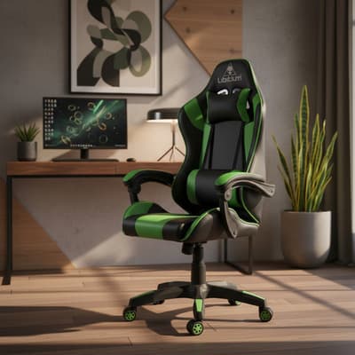Silla Gamer Ergonomica Libitium Game-vd Negro Verde Altura Ajustable Reclinable Cuero Sintético