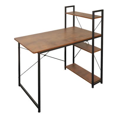 Portga Escritorios Minimalistas Para Computadora 120 Cm × 112,5 Cm × 60 Cm Escritorio Para Oficina Ideal Para Oficina, Home Office Estructura Resistente De Metal, Con Repisas ,color Marrón