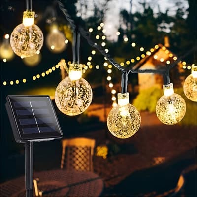 Guirnaldas De Luces Led Solares Exterior 16m 80 Focos Led Serie De Luz Cálidos 8 Modos De Lluminación Decorativas Para Jardin Ununmx Blanco Cálido