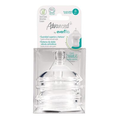 Pack x2 Piezas Mamilas Cuello Ancho Evenflo Advanced Flujo Lento 0m+