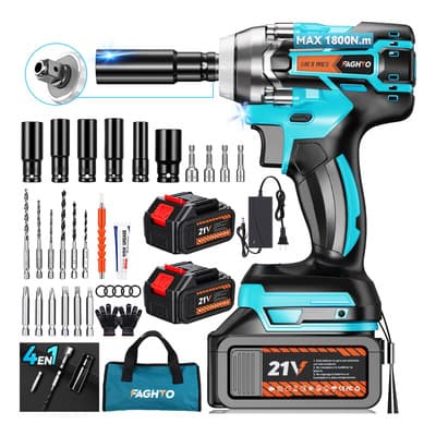 Llave De Impacto Inalámbrico 1800N.m 4 En 1 FAGHTO 1500W 8000Rpm 2 X 21V 13000mAH Baterías Y Luz Led 40 Accesorios Taladro Electrico Taladro Impacto 1/2''+1/4'' Pistola De Impacto Kit Destornilladores