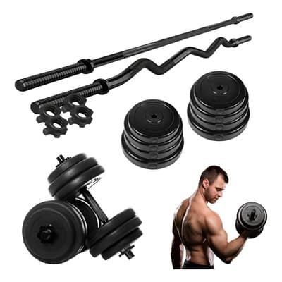 Kit De Pesas Discos Barras 14 Piezas 33kg Gimnasio Fitness Color Negro