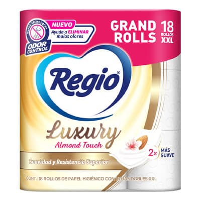 Pack X18 Rollos Papel Higiénico Regio Luxury Almond Touch - $146.17 en Mercado Libre | PrecioMX