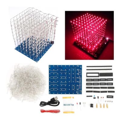 Kit De Luz Led 3d Cuadrado 8 X 8 X 8 Cubo Azul Rojo Diy Mano
