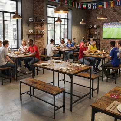 Juego De Comedor Rectangular Marrón Oscuro Con 2 Bancos Para 4 Personas Diseño Liso