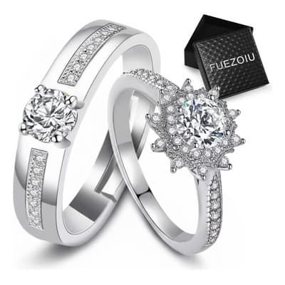 Fuezoiu 2pz Anillos De Pareja Joyeria Plata Compromiso Promesa Ajustable Hombre Y Mujer Regalo Con Caja Plateado - $95.70 en Mercado Libre | PrecioMX
