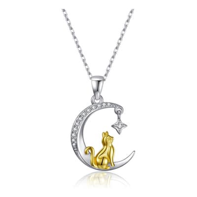 Collar Con Dije De Plata 925 Gato Luna Para Mujer Plateado - $167.57 en Mercado Libre | PrecioMX