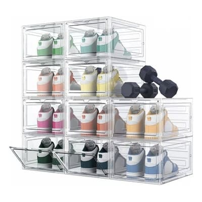 Zapatos Apilables Estantes Resee Plasticos Transparentes 10 Piezas Blanco De Abs