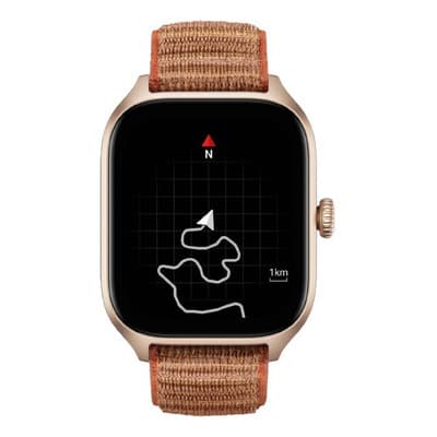 Smartwatch Amazfit Fashion GTS 4 display de 1.75" con correa de nailon color autumn brown y caja color black