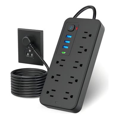 Multicontacto Regleta 12 En 1 Con Cable De 2m, Extensión Eléctrica Con Protección Contra Sobrecargas, Conector Multiple Para Escritorio Con 8 Salidas Ca Y 4 Puertos Usb (1 Usb-c) Negro