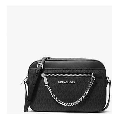 Bolsa Michael Kors Jet Set Medium Logo Negro Plata Crossbody Acabado de los herrajes Niquel Diseño de la tela MK