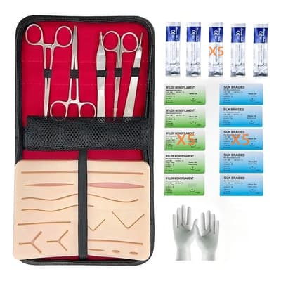 Yitongmu Pad Práctica Sutura E Insiciones Kit Modelos Anatomicos Almohadilla De Sutura X1 Herramientasx5 Cuchillasx5 Hilos De Suturax15 Guantesx1